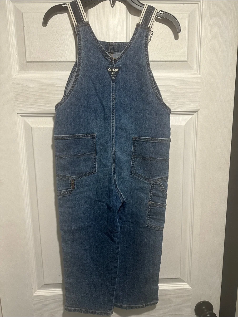 OshKosh B'gosh Dark Blue Denim Overalls with Striped Straps